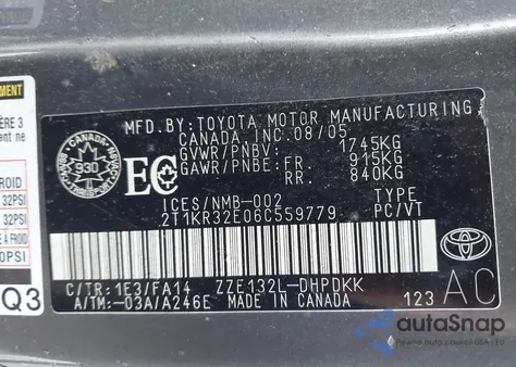 2006 Toyota Matrix Xr/Xrs из США, поврежденный, VIN 2T1KR32E06C559779